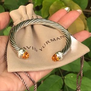 David Yurman 7mm Cable Cuff w/ Citrine & Diamonds